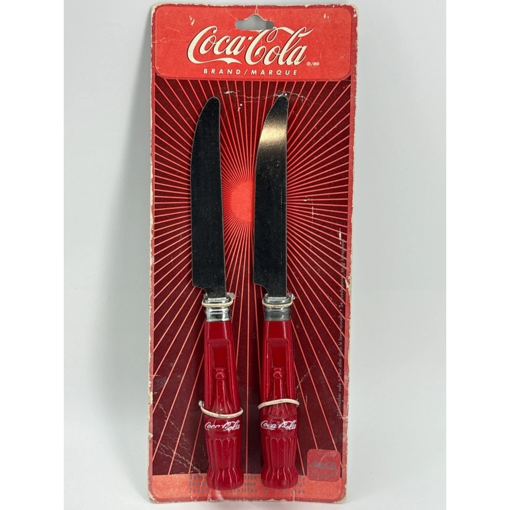 Coca-Cola Bottle Handle Spreaders Knives Set Gibson Red Plastic Vintage